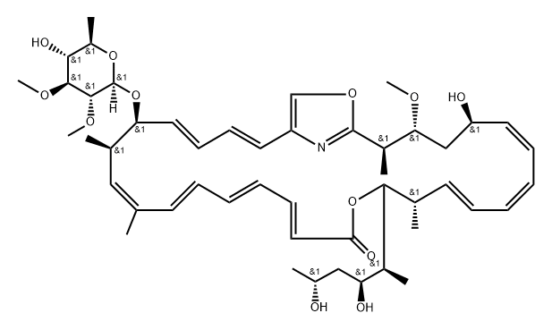 14,32-Dioxa-33-azabicyclo[28.2.1]tritriaconta-1(33),6,8,10,16,18,20,22,26,28,30-undecaen-15-one, 25-[(6-deoxy-2,3-di-O-methyl-α-D-glucopyranosyl)oxy]-13-[(1S,2S,4R)-2,4-dihydroxy-1-methylpentyl]-5-hydroxy-3-methoxy-2,12,22,24-tetramethyl-, (2R,3R,5R,6E,8E,10Z,12S,13S,16Z,18E,20Z,22E,24R,25S,26Z,28E)... Structure