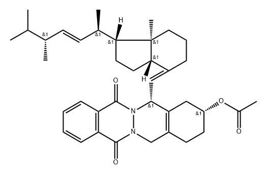 Acetic acid14-[7a-methyl-1-(1,4,5-trimethyl-hex-2-enyl)-octahydro-inden-4-ylidenemethyl]-7,12-dioxo-1,2,3,4,5,7,12,14-octahydro-phthalazino[2,3-b]phthalazin-2-yl ester 구조식 이미지