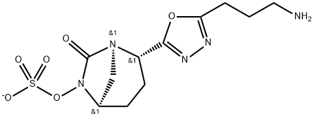 Sulfuric acid, mono[(1R,2S,5R)-2-[5-(3-aminopropyl)-1,3,4-oxadiazol-2-yl]-7-oxo-1,6-diazabicyclo[3.2.1]oct-6-yl] ester, ion(1-) Structure