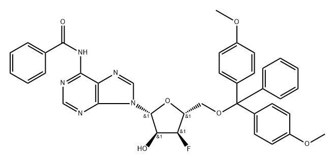 N6-Benzoyl-3'-deoxy-5'-O-(4,4'-dimethoxytrityl)-3'-fluoroadenosine 구조식 이미지