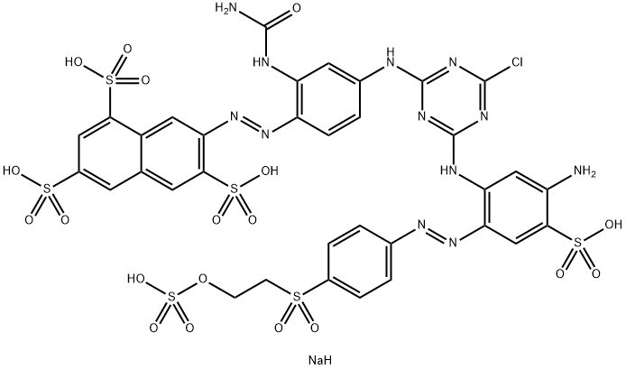 1,3,6-Naphthalenetrisulfonic acid, 7-2-(aminocarbonyl)amino-4-4-5-amino-4-sulfo-2-4-2-(sulfooxy)ethylsulfonylphenylazophenylamino-6-chloro-1,3,5-triazin-2-ylaminophenylazo-, sodium salt Structure