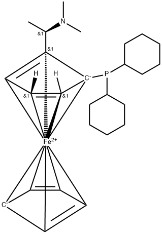 (S)-1-(Dicyclohexylphosphino)-2-[(R)-1-(dimethylamino)ethyl]ferrocene 구조식 이미지