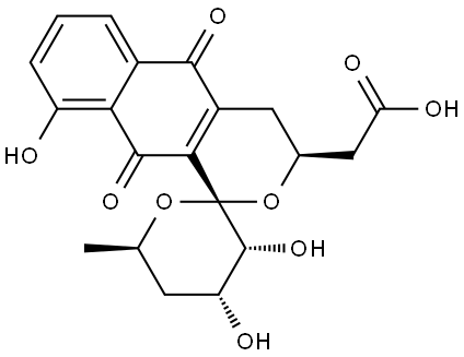 (1R,3S,3′R,4′R,6′R)-3,3′,4,4′,5,5′,6′,10-Octahydro-3′,4′,9-trihydroxy-6′-methyl-5,10-dioxospiro[1H-naphtho[2,3-c]pyran-1,2′-[2H]pyran]-3-acetic acid Structure