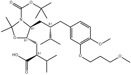 5-Oxazolidinepropanoic acid, 3-[(1,1-diMethylethoxy)carbonyl]-4-[(2S)-2-[[4-Methoxy-3-(3-Methoxypropoxy)phenyl]Methyl]-3-Methylbutyl]-2,2-diMethyl-α-(1-Methylethyl)-, (αS,4S,5S)- Structure