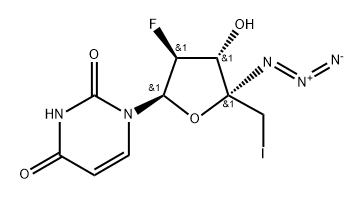 2,4(1H,3H)-Pyrimidinedione, 1-[4-C-azido-2,5-dideoxy-2-fluoro-5-iodo-β-D-arabinofuranosyl]- 구조식 이미지