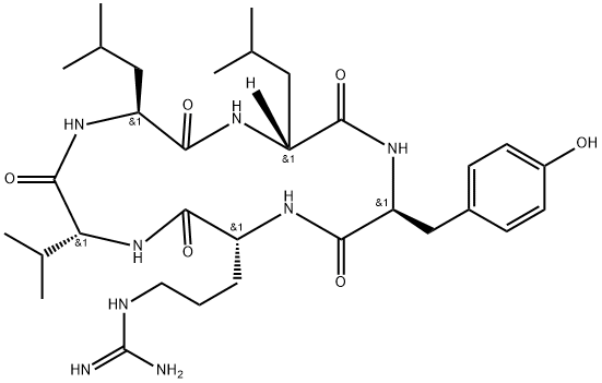 Cyclo(D-arginyl-D-valyl-L-leucyl-D-leucyl-L-tyrosyl) (9CI) Structure