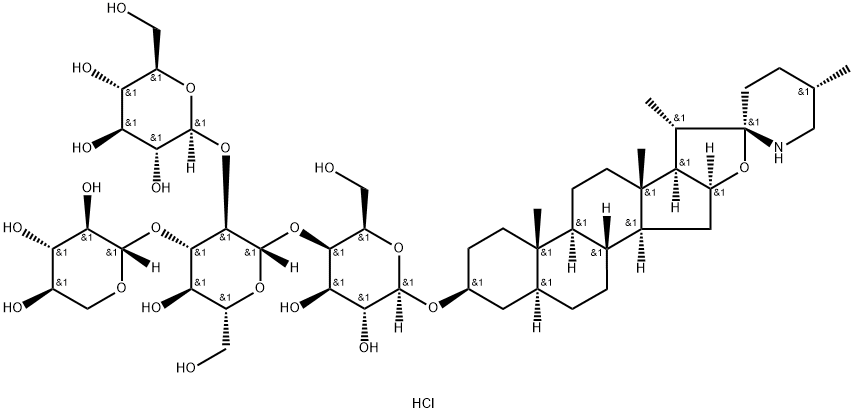 β-D-Galactopyranoside, (3β,5α,22β,25S)-spirosolan-3-yl O-β-D-glucopyranosyl-(1→2)-O-[β-D-xylopyranosyl-(1→3)]-O-β-D-glucopyranosyl-(1→4)-, hydrochloride (1:1) Structure