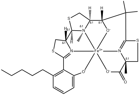 Iron, [(4S)-2-[(2S)-2-[(2R,3R,4R)-2-[(4R)-4,5-dihydro-2-[2-(hydroxy-κO)-6-pentylphenyl]-4-thiazolyl-κN3]-3-methyl-4-thiazolidinyl-κN3]-2-(hydroxy-κO)-1,1-dimethylethyl]-4,5-dihydro-4-methyl-4-thiazolecarboxylato(3-)-κN3,κO4]-, (OC-6-63)- (9CI) 구조식 이미지