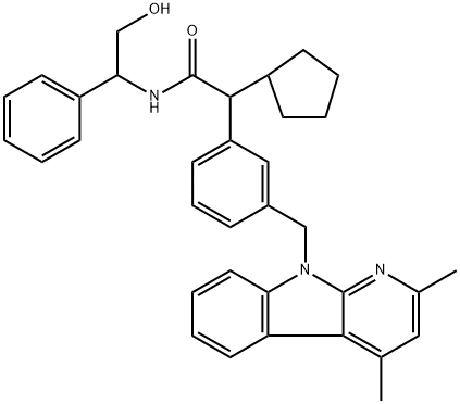 Benzeneacetamide, α-cyclopentyl-3-[(2,4-dimethyl-9H-pyrido[2,3-b]indol-9-yl)methyl]-N-(2-hydroxy-1-phenylethyl)- Structure