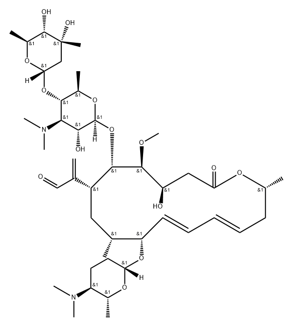 9(2R,5S,6R)]- 9-O-[5-(Dimethylamino)tetrahydro-6-methyl-2H-pyran-2-yl]-3-O-methyl-17-methylene-leucomycin V Structure