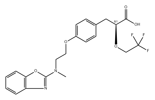 Benzenepropanoic acid, 4-[2-(2-benzoxazolylmethylamino)ethoxy]-α-(2,2,2-trifluoroethoxy)-, (αS)- 구조식 이미지