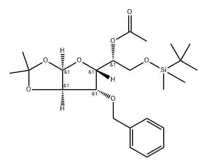 α-D-Glucofuranose, 6-O-[(1,1-diMethylethyl)diMethylsilyl]-1,2-O-(1-Methylethylidene)-3-O-(phenylMethyl)-, acetate (9CI) Structure