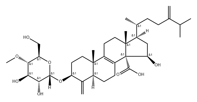 Ergosta-8,24(28)-diene-14-carboxylic acid, 15-hydroxy-4-methylene-3-[(4-O-methyl-α-D-glucopyranosyl)oxy]-, (3β,5α,15β)- 구조식 이미지