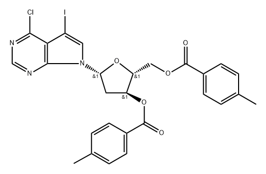 7H-Pyrrolo[2,3-d]pyrimidine, 4-chloro-7-[2-deoxy-3,5-bis-O-(4-methylbenzoyl)-β-D-erythro-pentofuranosyl]-5-iodo- Structure