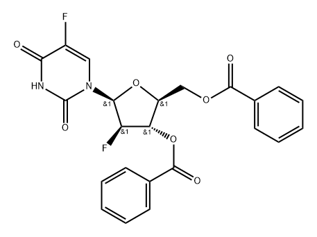 1-(3,5-Di-O-benzoyl-2-deoxy-2-fluoro-beta-L-arabinofuranosyl)-5-fluoro-2,4(1H,3H)-pyrimidinedione Structure