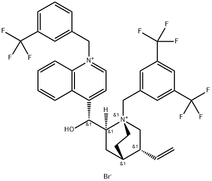 Cinchonanium, 1-[[3,5-bis(trifluoromethyl)phenyl]methyl]-9-hydroxy-1'-[[3-(trifluoromethyl)phenyl]methyl]-, bromide (1:2), (8α,9R)- 구조식 이미지