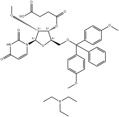 Uridine, 5'-O-[bis(4-methoxyphenyl)phenylmethyl]-2'-O-methyl-, 3'-(hydrogen butanedioate), compd. with N,N-diethylethanamine (1:1) 구조식 이미지