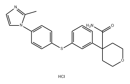 2H-Pyran-4-carboxamide, tetrahydro-4-[3-[[4-(2-methyl-1H-imidazol-1-yl)phenyl]thio]phenyl]-, hydrochloride (1:1) Structure