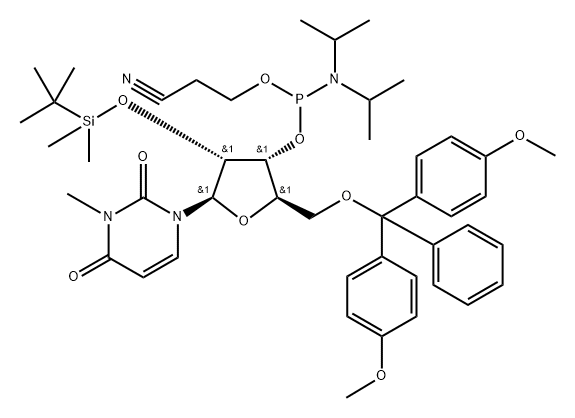 2'-O-tert-Butyldimethylsilyl-5'-O-DMT-3-methyluridine 3'-CE phosphoramidite 구조식 이미지