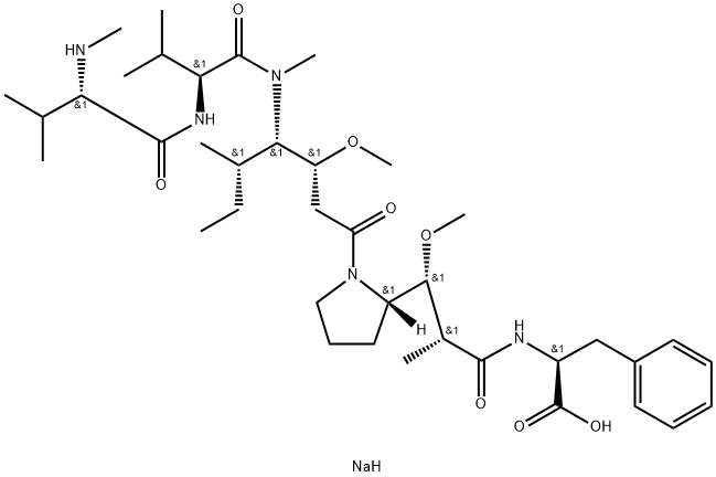 L-Phenylalanine, N-methyl-L-valyl-L-valyl-(3R,4S,5S)-3-methoxy-5-methyl-4-(methylamino)heptanoyl-(αR,βR,2S)-β-methoxy-α-methyl-2-pyrrolidinepropanoyl-, sodium salt (1:1) 구조식 이미지