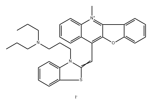 Benzofuro[3,2-b]quinolinium, 11-[[3-[3-(dipropylamino)propyl]-2(3H)-benzothiazolylidene]methyl]-5-methyl-, iodide (1:1) Structure