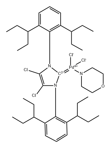 (SP-4-1)-[1,3-Bis[2,6-bis(1-ethylpropyl)phenyl]-4,5-dichloro-1,3-dihydro-2H-imidazol-2-ylidene]dichloro(morpholine-κN4)palladium Structure