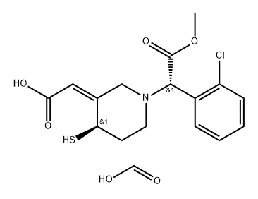 Formic acid, compd. with 1-methyl (αS,3Z,4R)-3-(carboxymethylene)-α-(2-chlorophenyl)-4-mercapto-1-piperidineacetate (1:1) Structure