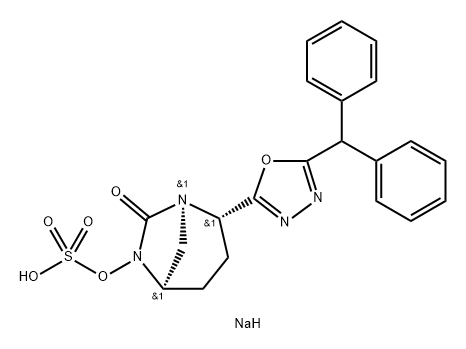 Sulfuric acid, mono[(1R,2S,5R)-2-[5-(dipheny lmethyl)-1,3,4-oxadiazol-2-yl]-7-oxo-1,6- diazabicyclo[3.2.1]oct-6-yl] ester, sodium salt (1:1) Structure