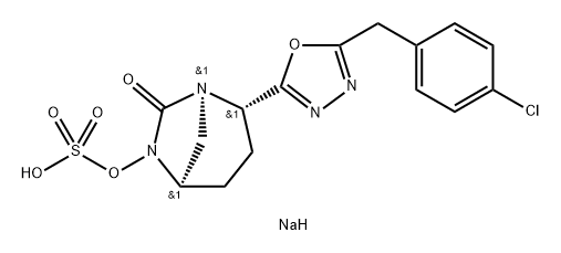 Sulfuric acid, mono[(1R,2S,5R)-2-[5-[(4-chloro phenyl)methyl]-1,3,4-oxadiazol-2-yl]-7-oxo-1, 6-diazabicyclo[3.2.1]oct-6-yl] ester, sodium salt (1:1) Structure