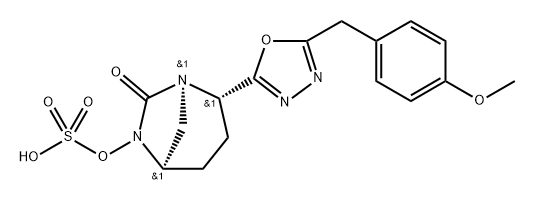 (1R,2S,5R)-2-[5-[(4-Methoxyphenyl)methyl]-1, 3,4-oxadiazol-2-yl]-7-oxo-1,6-diazabicyclo [3.2.1]oct-6-yl hydrogen sulfate Structure