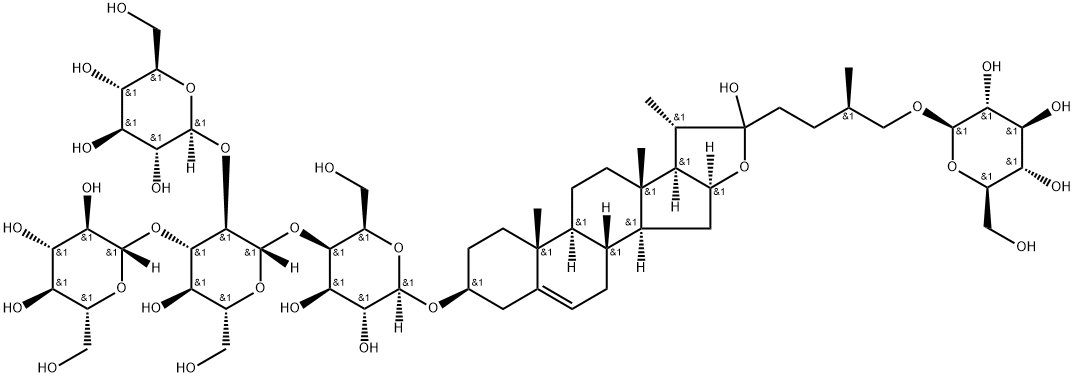 (3β,25R)-26-(β-D-Glucopyranosyloxy)-22-hydroxyfurost-5-en-3-yl O-β-D-glucopyranosyl-(1→2)-O-[β-D-glucopyranosyl-(1→3)]-O-β-D-glucopyranosyl-(1→4)-β-D-galactopyranoside (ACI) Structure