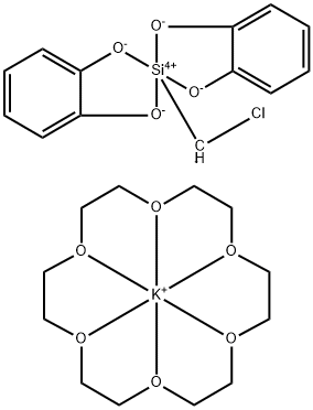 Potassium(1+), (1,4,7,10,13,16-hexaoxacyclooctadecane-κO1,κO4,κO7,κO10,κO13,κO16)-, (OC-6-11)-, (SP-5-21)-bis[1,2-benzenediolato(2-)-κO1,κO2](chloromethyl)silicate(1-) (1:1) 구조식 이미지