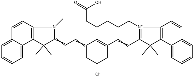 1H-Benz[e]indolium, 3-(5-carboxypentyl)-2-[2-[3-[2-(1,3-dihydro-1,1,3-trimethyl-2H-benz[e]indol-2-ylidene)ethylidene]-1-cyclohexen-1-yl]ethenyl]-1,1-dimethyl-, chloride (1:1) 구조식 이미지