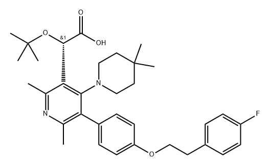 3-Pyridineacetic acid, α-(1,1-dimethylethoxy)-4-(4,4-dimethyl-1-piperidinyl)-5-[4-[2-(4-fluorophenyl)ethoxy]phenyl]-2,6-dimethyl-, (αS)- Structure