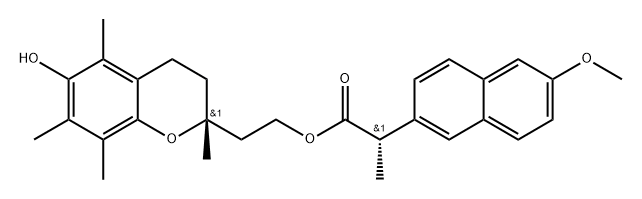 2-Naphthaleneacetic acid, 6-methoxy-α-methyl-, 2-[(2R)-3,4-dihydro-6-hydroxy-2,5,7,8-tetramethyl-2H-1-benzopyran-2-yl]ethyl ester, (αS)- 구조식 이미지