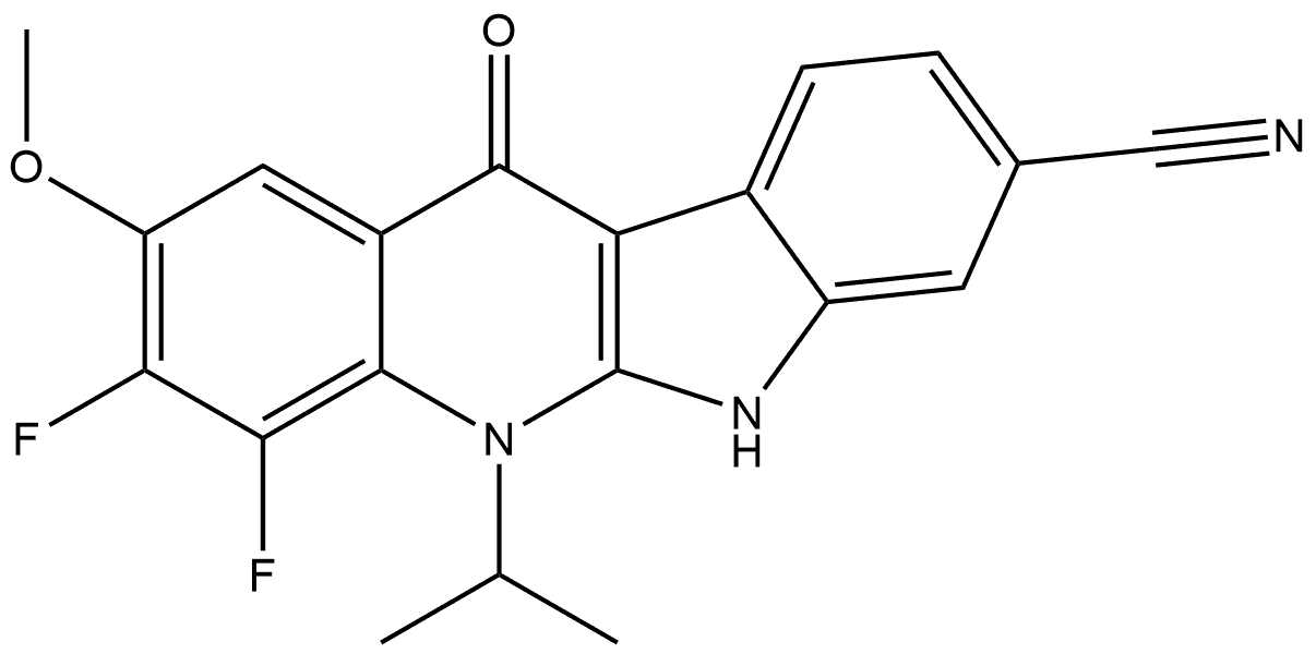 5H-Quinindoline-8-carbonitrile, 3,4-difluoro-6,11-dihydro-2-methoxy-5-(1-methylethyl)-11-oxo- Structure