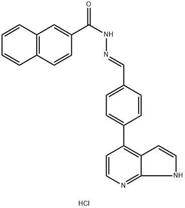 2-Naphthalenecarboxylic acid, 2-[[4-(1H-pyrrolo[2,3-b]pyridin-4-yl)phenyl]methylene]hydrazide, hydrochloride (1:1) 구조식 이미지