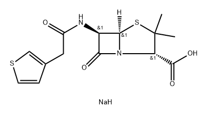 sodium (2S,5R,6R)-3,3-dimethyl-7-oxo-6-[2-(thiophen-3-yl)acetamido]-4-thia-1-azabicyclo[3.2.0]heptane-2-carboxylate 구조식 이미지