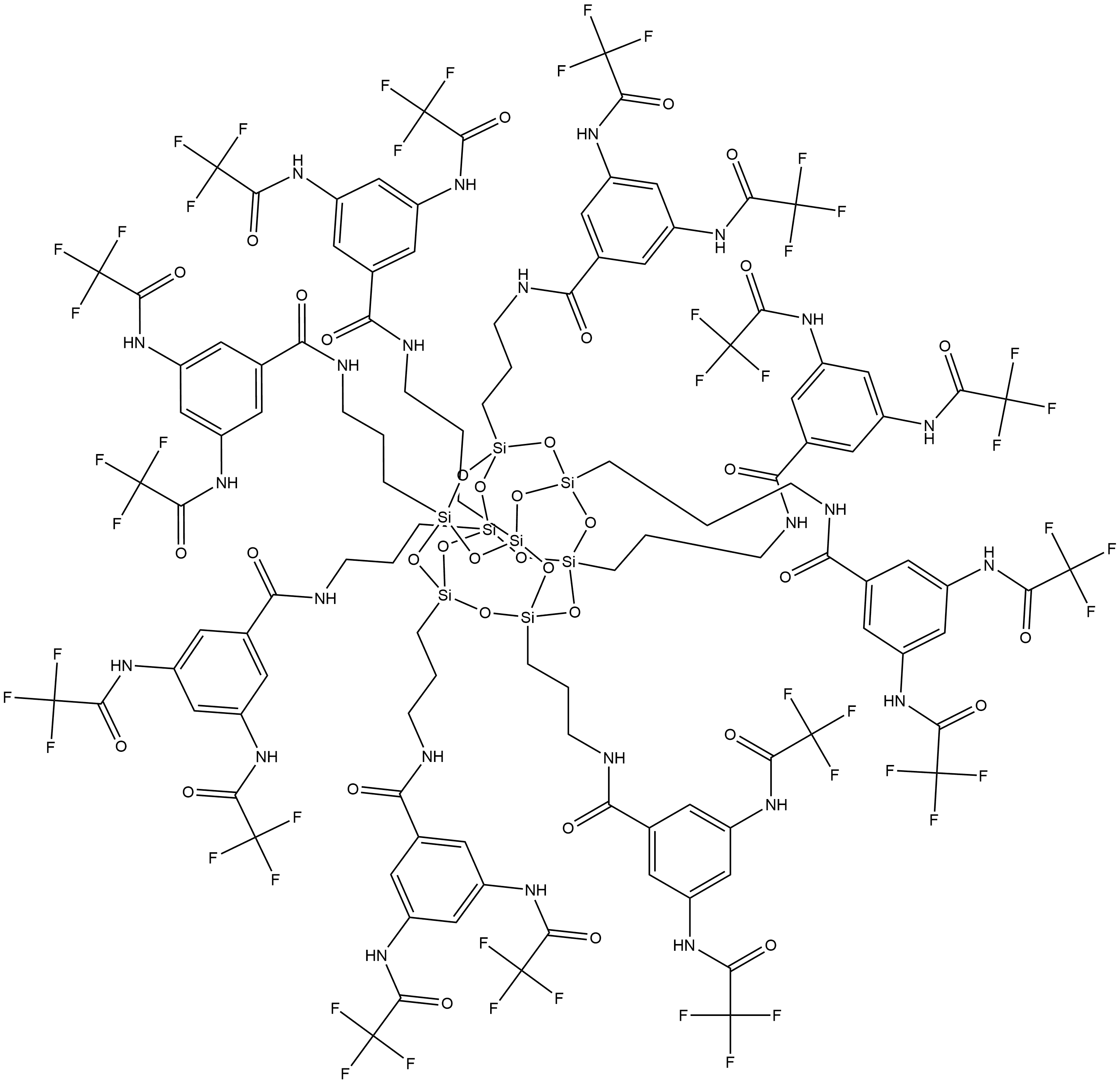 Benzamide, N,N',N'',N''',N'''',N''''',N'''''',N'''''''-(pentacyclo[9.5.1.13,9.15,15.17,13]octasiloxane-1,3,5,7,9,11,13,15-octaylocta-3,1-propanediyl)octakis[3,5-bis[(2,2,2-trifluoroacetyl)amino]- Structure