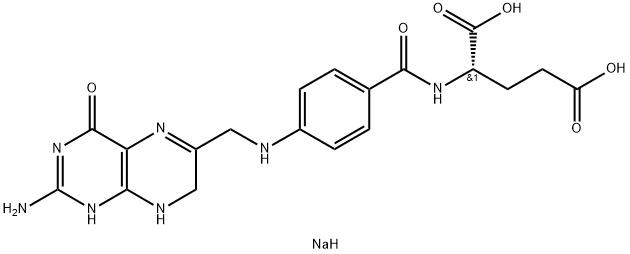 L-Glutamic acid, N-[4-[[(2-amino-3,4,7,8-tetrahydro-4-oxo-6-pteridinyl)methyl]amino]benzoyl]-, sodium salt (1:2) Structure