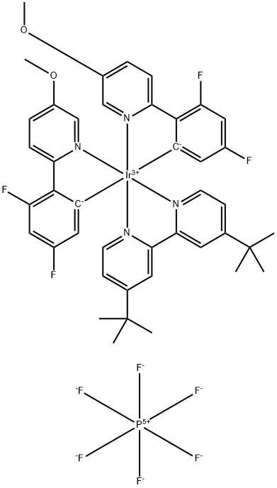 Iridium(1+), [4,4'-bis(1,1-dimethylethyl)-2,2'-bipyridine-κN1,κN1']bis[3,5-difluoro-2-(5-methoxy-2-pyridinyl-κN)phenyl-κC]-, hexafluorophosphate(1-) (1:1) Structure