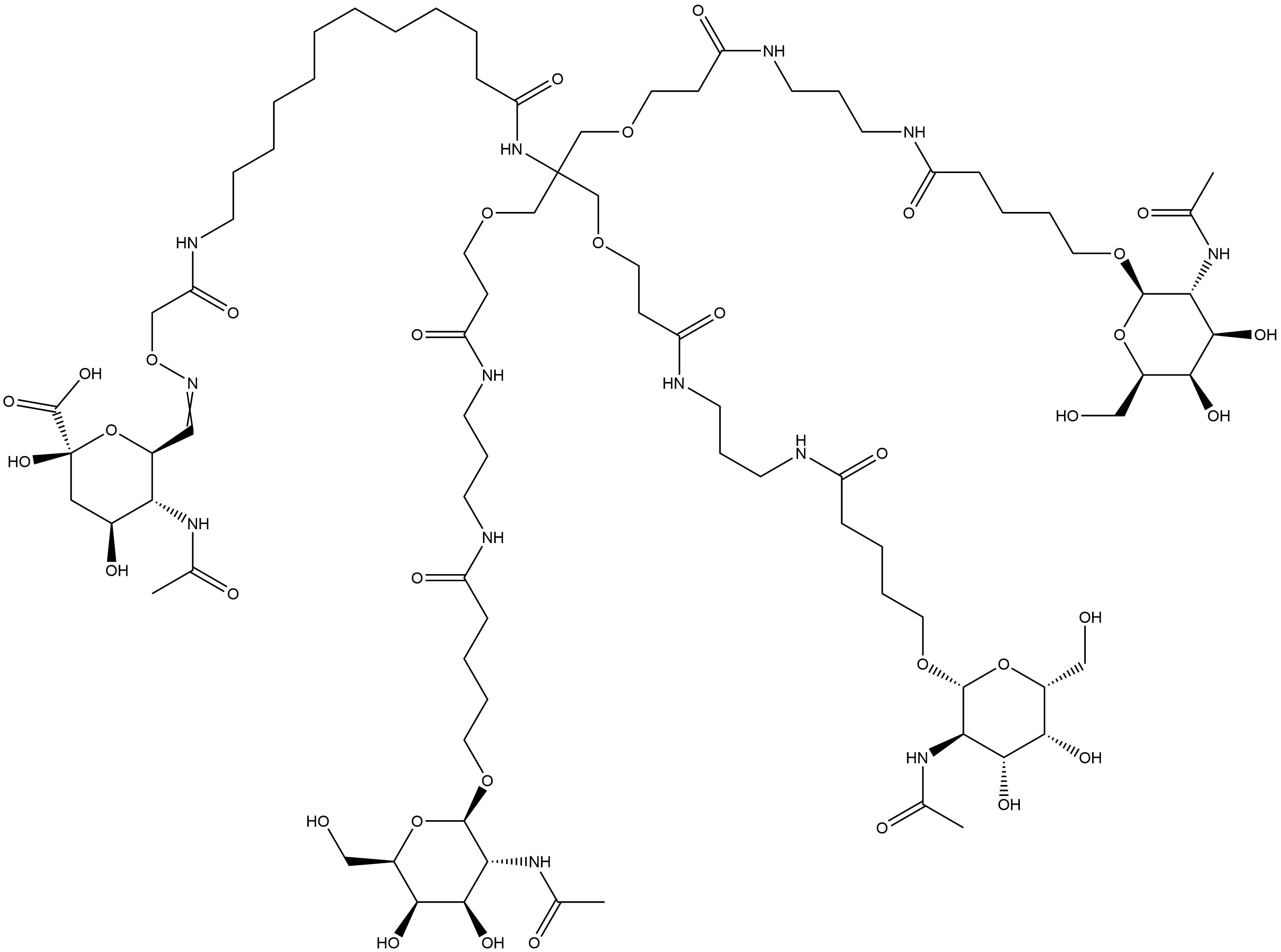 (6R)-3-(acetylamino)-3,5-dideoxy-L-lyxo-6-Heptulo-6,2-pyranuronic acid O-[32-[[2-(acetylamino)-2-deoxy-β-D-galactopyranosyl]oxy]-17,17-bis[[3-[[3-[[5-[[2-(acetylamino)-2-deoxy-β-D-galactopyranosyl]oxy]-1-oxopentyl]amino]propyl]amino]-3-oxopropoxy]methyl]-2,15,22,28-tetraoxo-19-oxa-3,16,23,27-tetraazadotriacont-1-yl]oxime Structure