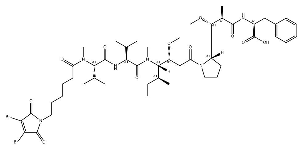 L-Phenylalanine, N-[6-(3,4-dibromo-2,5-dihydro-2,5-dioxo-1H-pyrrol-1-yl)-1-oxohexyl]-N-methyl-L-valyl-L-valyl-(3R,4S,5S)-3-methoxy-5-methyl-4-(methylamino)heptanoyl-(αR,βR,2S)-β-methoxy-α-methyl-2-pyrrolidinepropanoyl- Structure