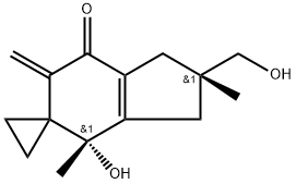 Spiro[cyclopropane-1,5'-[5H]inden]-7'(6'H)-one, 1',2',3',4'-tetrahydro-4'-hydroxy-2'-(hydroxymethyl)-2',4'-dimethyl-6'-methylene-, (2'R,4'S)-rel-(+)- 구조식 이미지