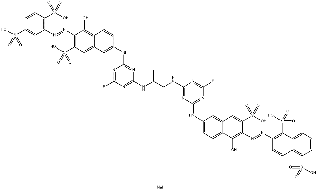 1,5-Naphthalenedisulfonic acid, 2-6-4-2-4-6-(2,5-disulfophenyl)azo-5-hydroxy-7-sulfo-2-naphthalenylamino-6-fluoro-1,3,5-triazin-2-ylaminopropylamino-6-fluoro-1,3,5-triazin-2-ylamino-1-hydroxy-3-sulfo-2-naphthalenylazo-, sodium salt 구조식 이미지