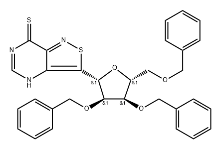 Isothiazolo[4,?3-?d]?pyrimidine-?7(6H)?-?thione, 3-?[2,?3,?5-?tris-?O-?(phenylmethyl)?-?β-?D-?ribofuranosyl]?- Structure