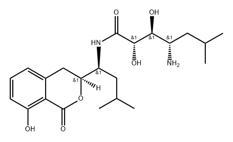 L-ribo-Heptonamide, 4-amino-4,5,6,7-tetradeoxy-N-[(1S)-1-[(3S)-3,4-dihydro-8-hydroxy-1-oxo-1H-2-benzopyran-3-yl]-3-methylbutyl]-6-methyl- 구조식 이미지