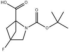 2-(tert-Butoxycarbonyl)-4-fluoro-2-azabicyclo[2.1.1]hexane-1-carboxylic acid 구조식 이미지