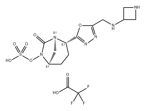 Sulfuric acid, rel-, mono[(1R,2S,5R)-2-[5-[(3- azetidinylamino)methyl]-1,3,4-oxadiazol-2-yl]- 7-oxo-1,6-diazabicyclo[3.2.1]oct-6-yl] ester, 2, 2,2-trifluoroacetate (1:1) Structure