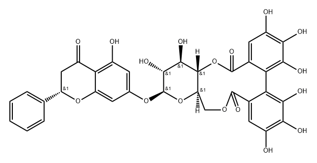 Pinocembrin 7-O-(4'',6''-hexahydroxydiphenoyl)-beta-D-glucose 구조식 이미지